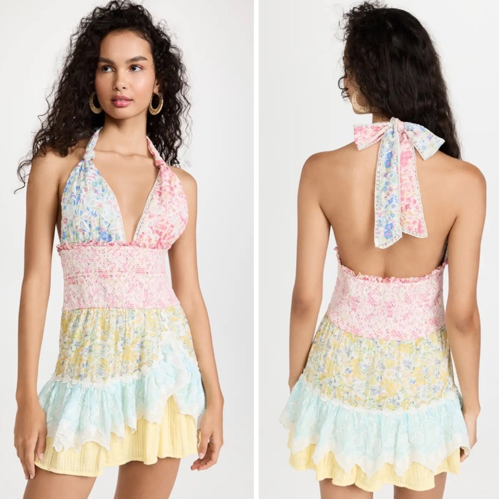 LoveShackFancy Cambria Halter Floral Layered Tiered Halter Mini Dress XXL NWT